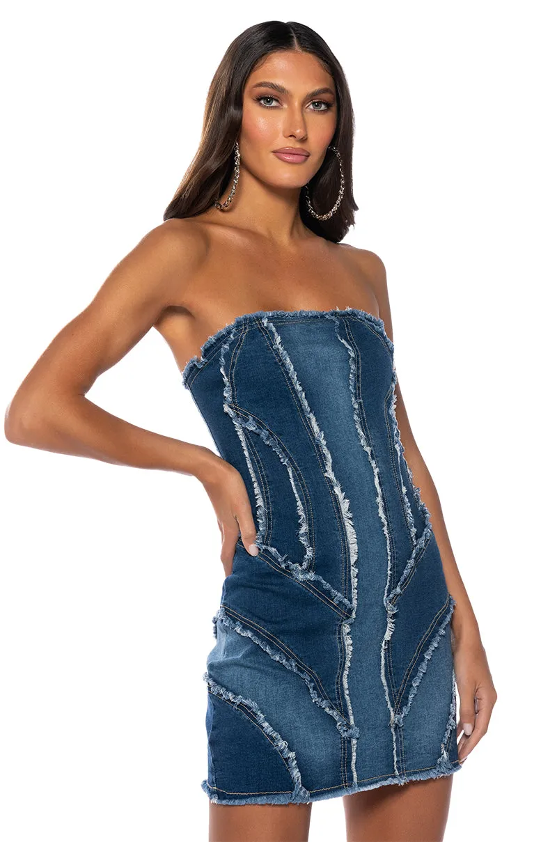 DENIM DIVA COLOR BLOCKED MINI DRESS sold by AKIRA product image thumbnail 3