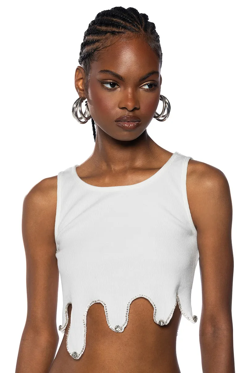 ICY RHINESTONE TRIM TANK sold by AKIRA