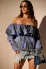 OFF SHOULDER PATCHWORK DENIM JACKET sold by AKIRA