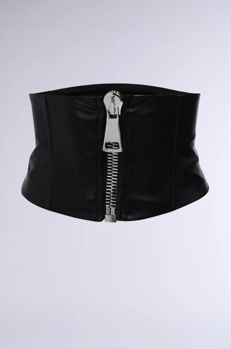 ZIP ME FAUX LEATHER BELT sold by AKIRA
