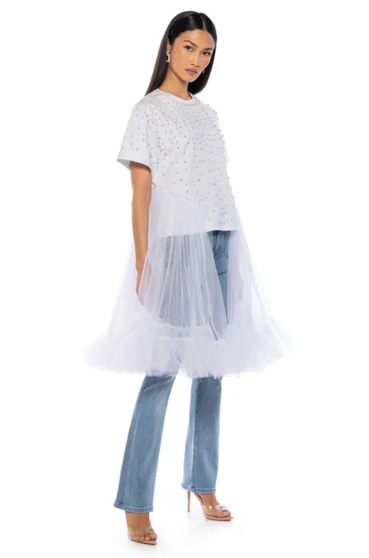 ANOTHER DREAMER EMBELLISHED TULLE T SHIRT IN WHITE sold by AKIRA