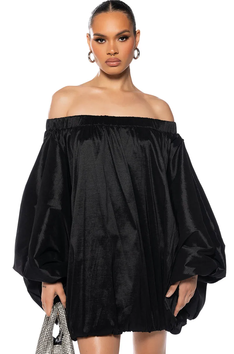 ALL BY MYSELF LONG SLEEVE FLOWY MINI DRESS IN BLACK sold by AKIRA