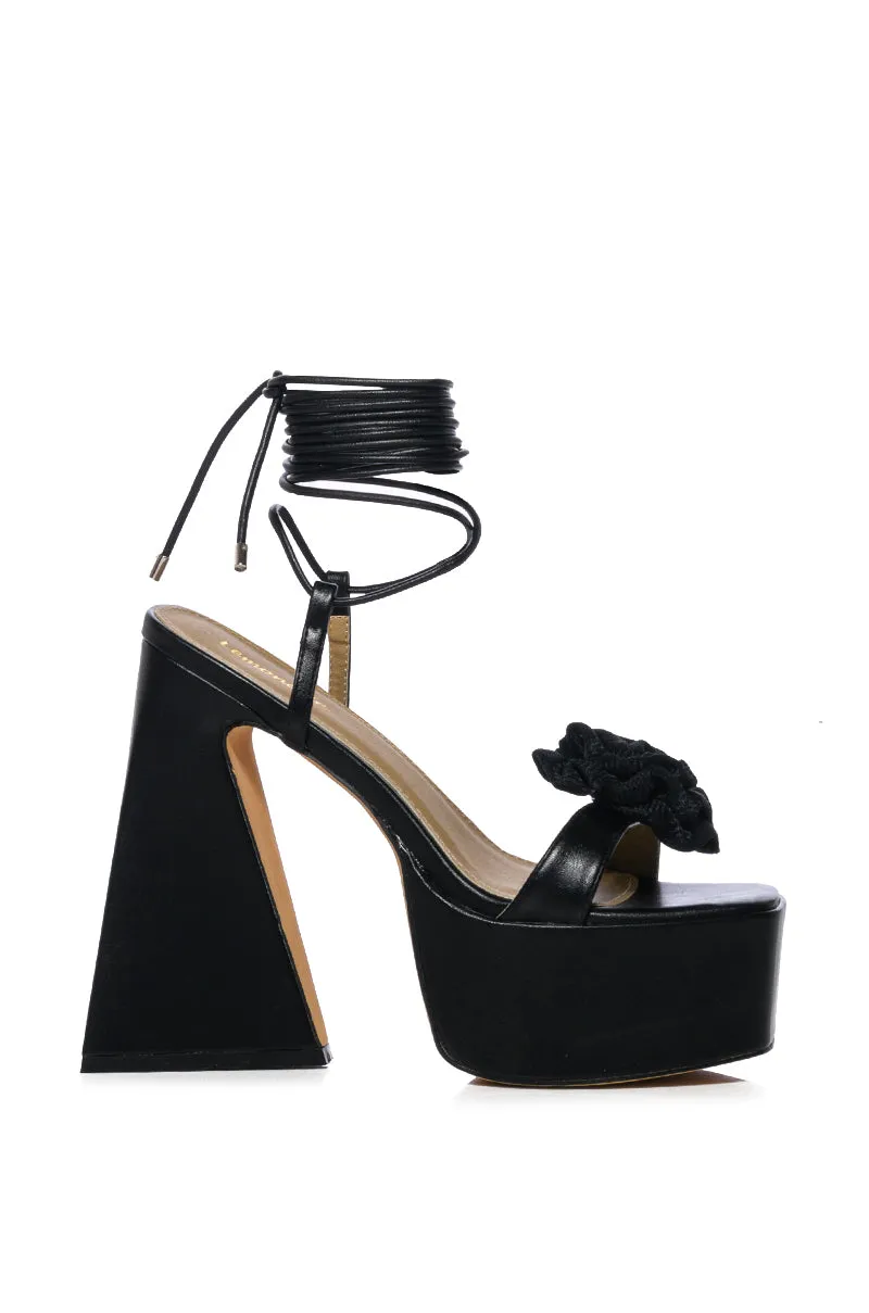 SOMETHING SWEET CHUNKY PLATFORM LACE UP SANDAL WITH FLOWER DETAIL IN BLACK sold by AKIRA product image thumbnail 4