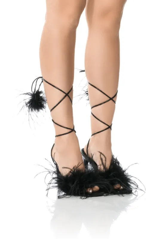 AZALEA WANG PENN FEATHER SANDAL IN BLACK sold by AKIRA