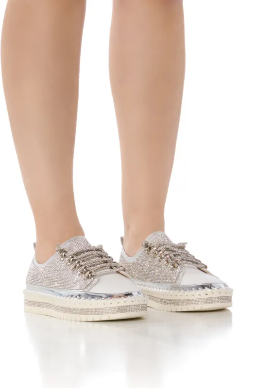 AZALEA WANG GRACELYNN SILVER LACE UP SPARKLE SNEAKER sold by AKIRA