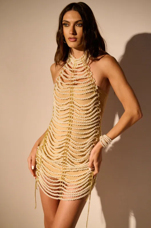 UNDER THE SEA PEARL CHAIN MINI DRESS sold by AKIRA