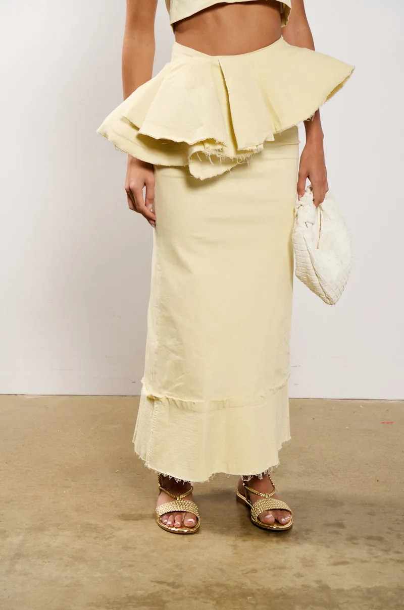 OCEAN BREEZE RUFFLE DETAIL STRETCH LINEN MAXI SKIRT sold by AKIRA product image thumbnail 2