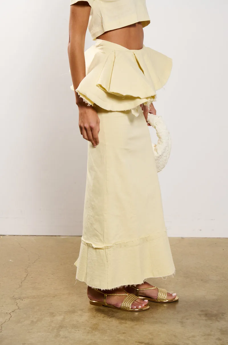 OCEAN BREEZE RUFFLE DETAIL STRETCH LINEN MAXI SKIRT sold by AKIRA product image thumbnail 3