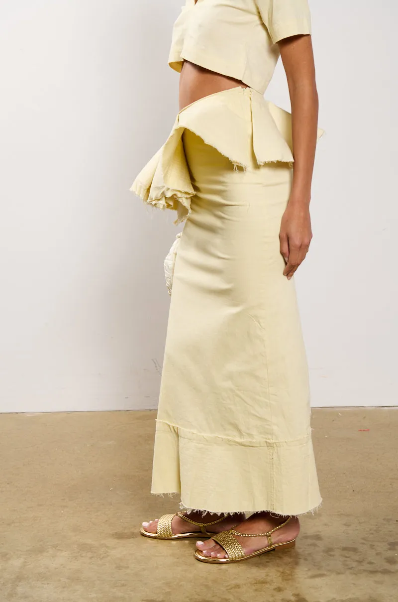 OCEAN BREEZE RUFFLE DETAIL STRETCH LINEN MAXI SKIRT sold by AKIRA product image thumbnail 4