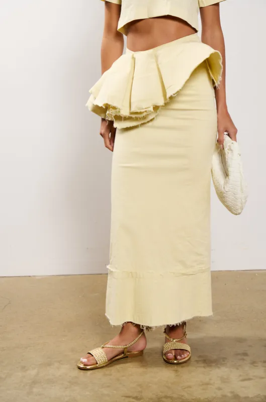 OCEAN BREEZE RUFFLE DETAIL STRETCH LINEN MAXI SKIRT sold by AKIRA