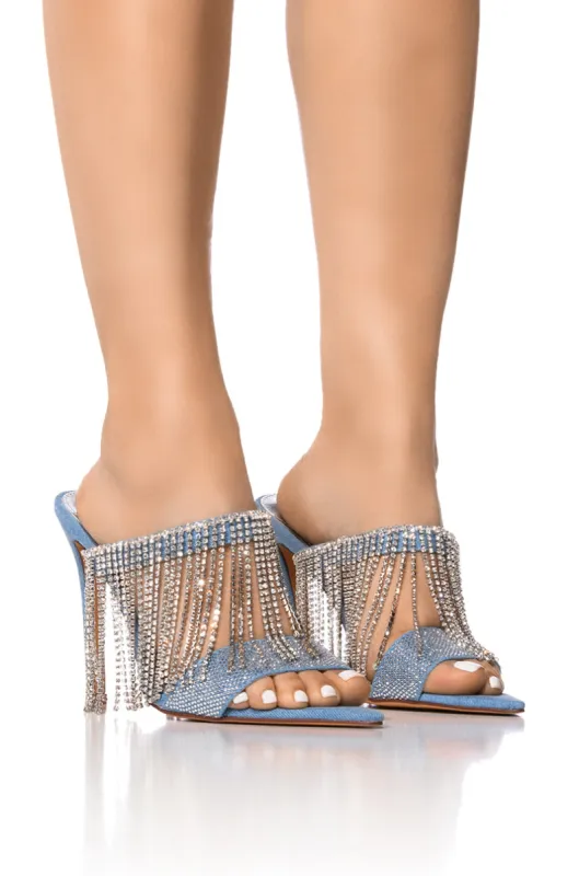 AZALEA WANG EUDORA DENIM SANDAL WITH DIAMOND DRAPING sold by AKIRA