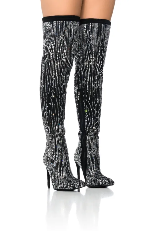 AZALEA WANG ANALIA RHINESTONE SPARKLE STILETTO BOOT IN BLACK sold by AKIRA