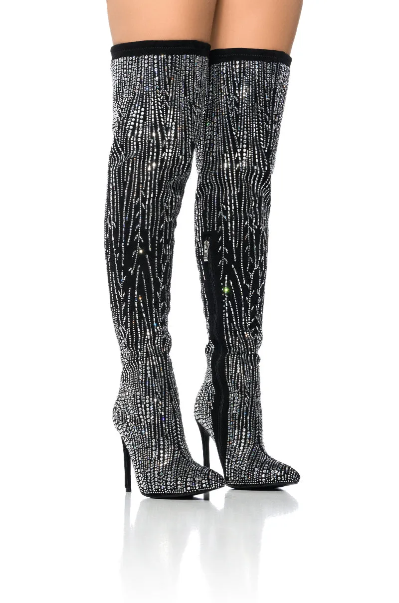 AZALEA WANG ANALIA RHINESTONE SPARKLE STILETTO BOOT IN BLACK sold by AKIRA