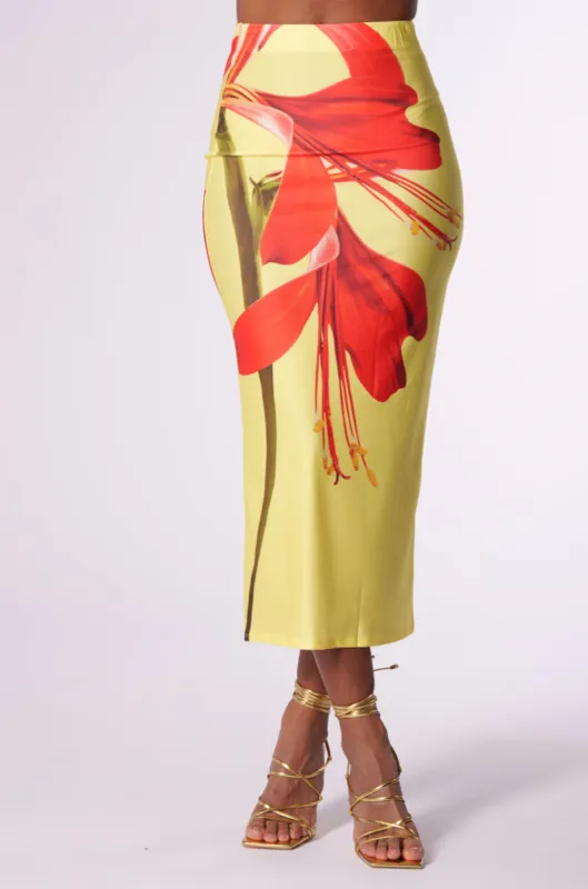 PARADISE FOUND MIDI SKIRT sold by AKIRA