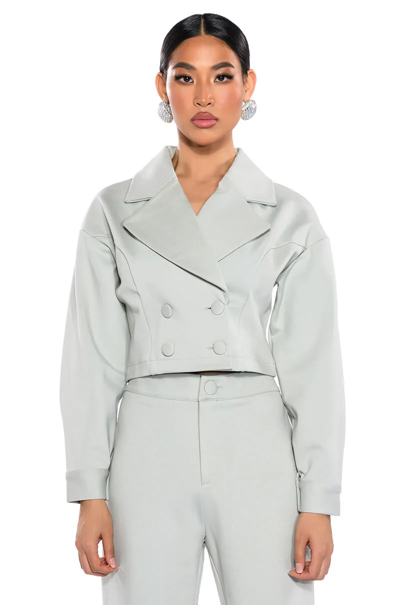 SAGE PU CHIC BLAZER sold by AKIRA