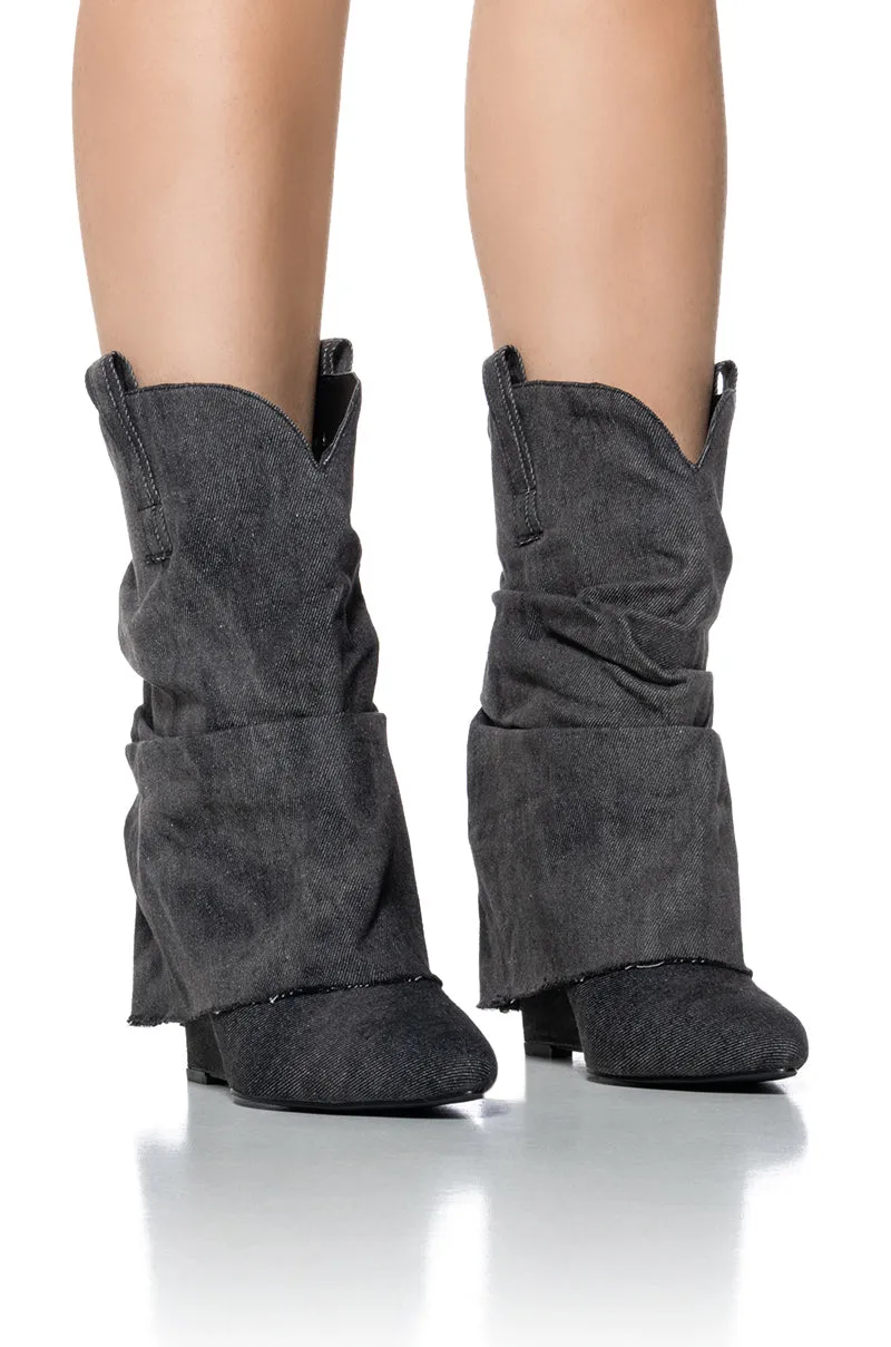 AZALEA WANG MANON DENIM SLOUCH BOOTIE sold by AKIRA