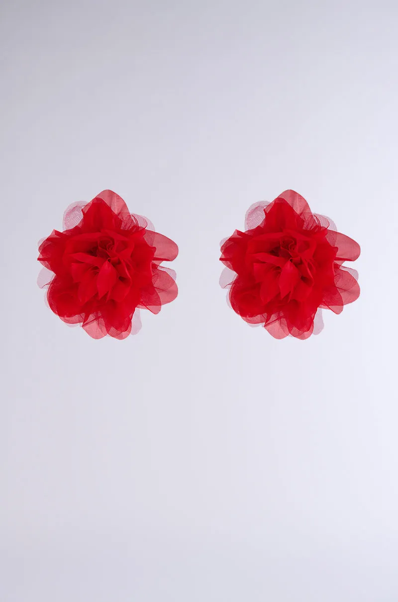 LOVE YOU STATEMENT FLOWER STUD EARRING IN RED sold by AKIRA product image thumbnail 2