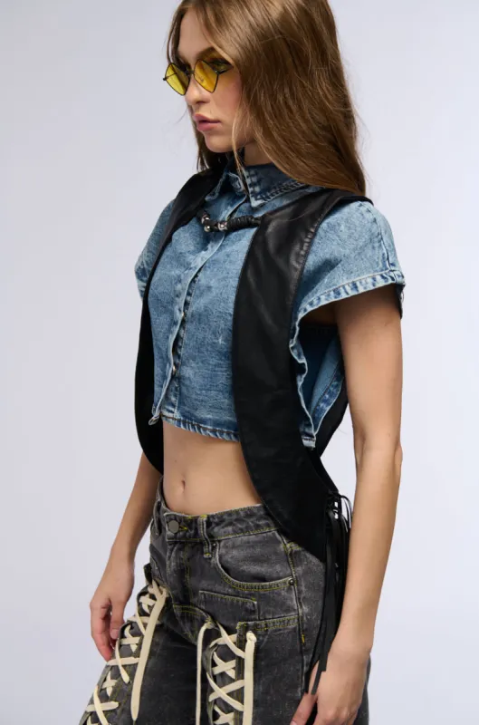 BELLA PU FRINGE HARNESS sold by AKIRA