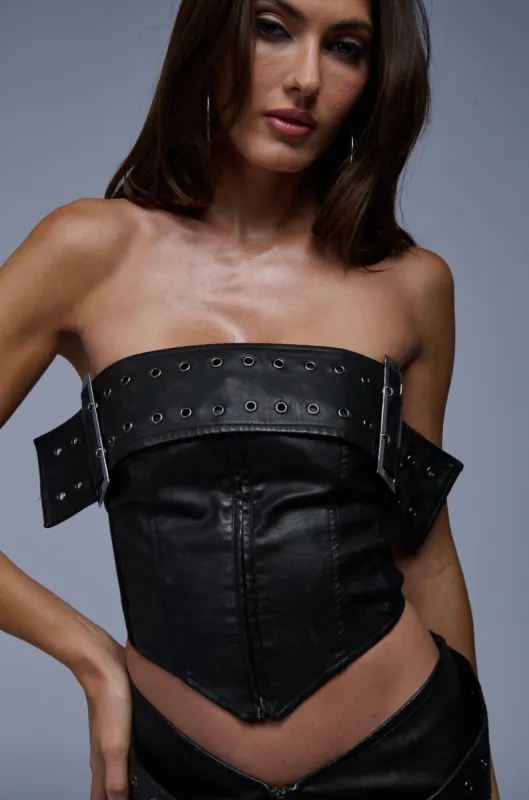 BLAIR FAUX LEATHER BELT DETAIL CORSET sold by AKIRA