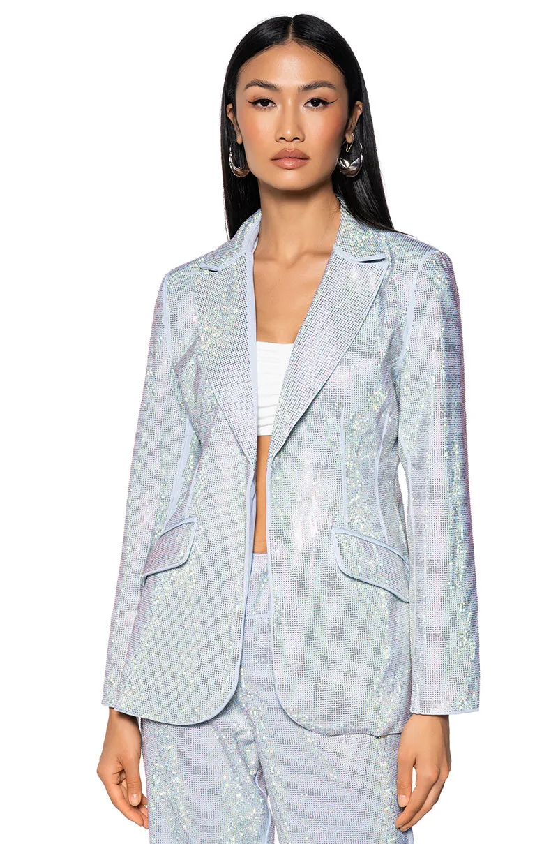 POP STAR FITTED RHINESTONE BLAZER sold by AKIRA