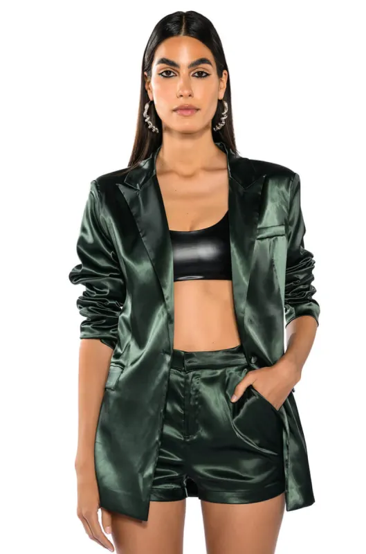 ALL THE RIGHT MOVES SATIN JACKET sold by AKIRA