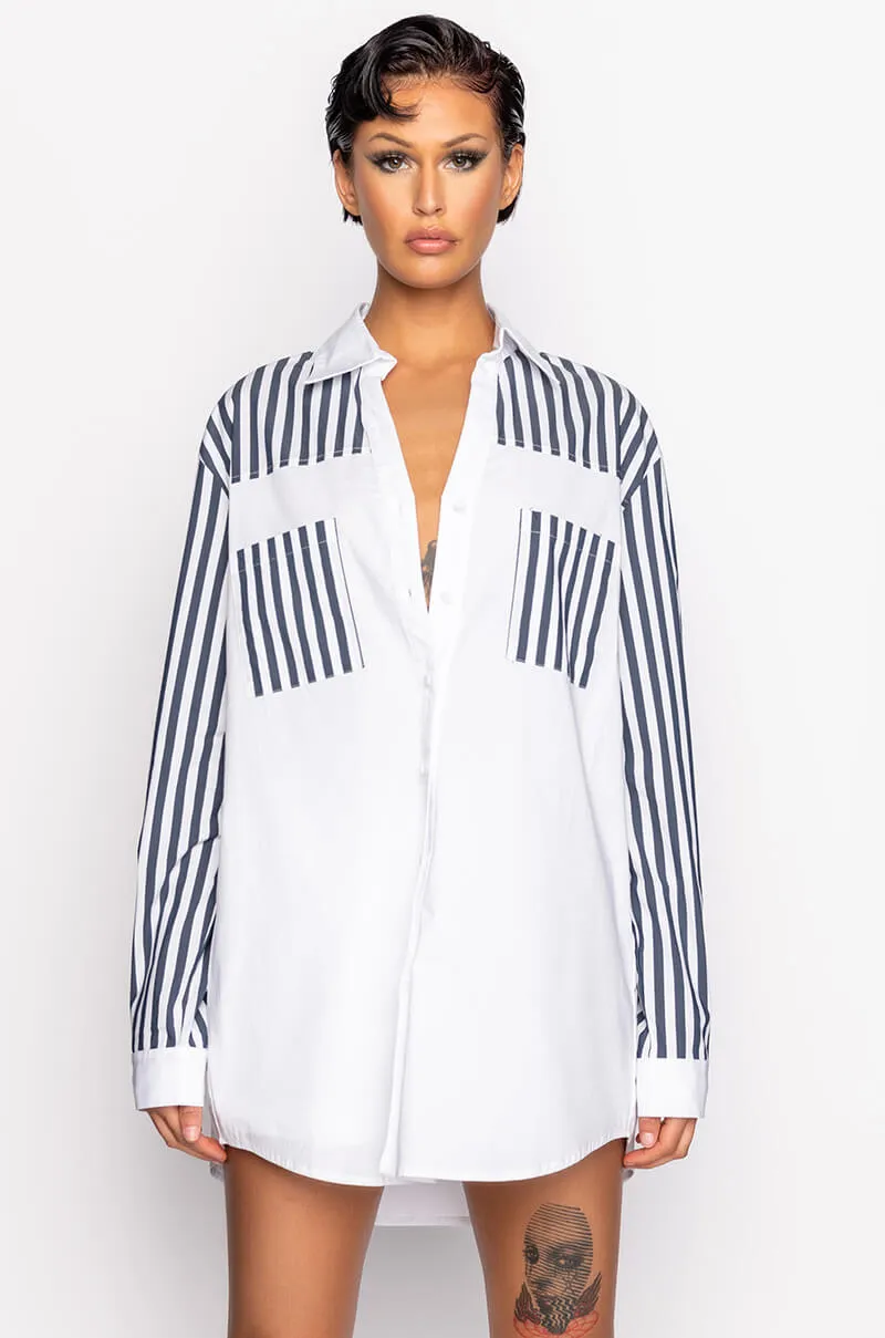 CALL BACK LATER COLORBLOCK POPLIN BUTTON DOWN sold by AKIRA product image thumbnail 4