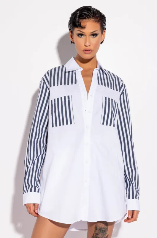 CALL BACK LATER COLORBLOCK POPLIN BUTTON DOWN sold by AKIRA