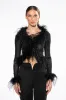 DARK ANGEL MESH FEATHER TRIM TOP sold by AKIRA