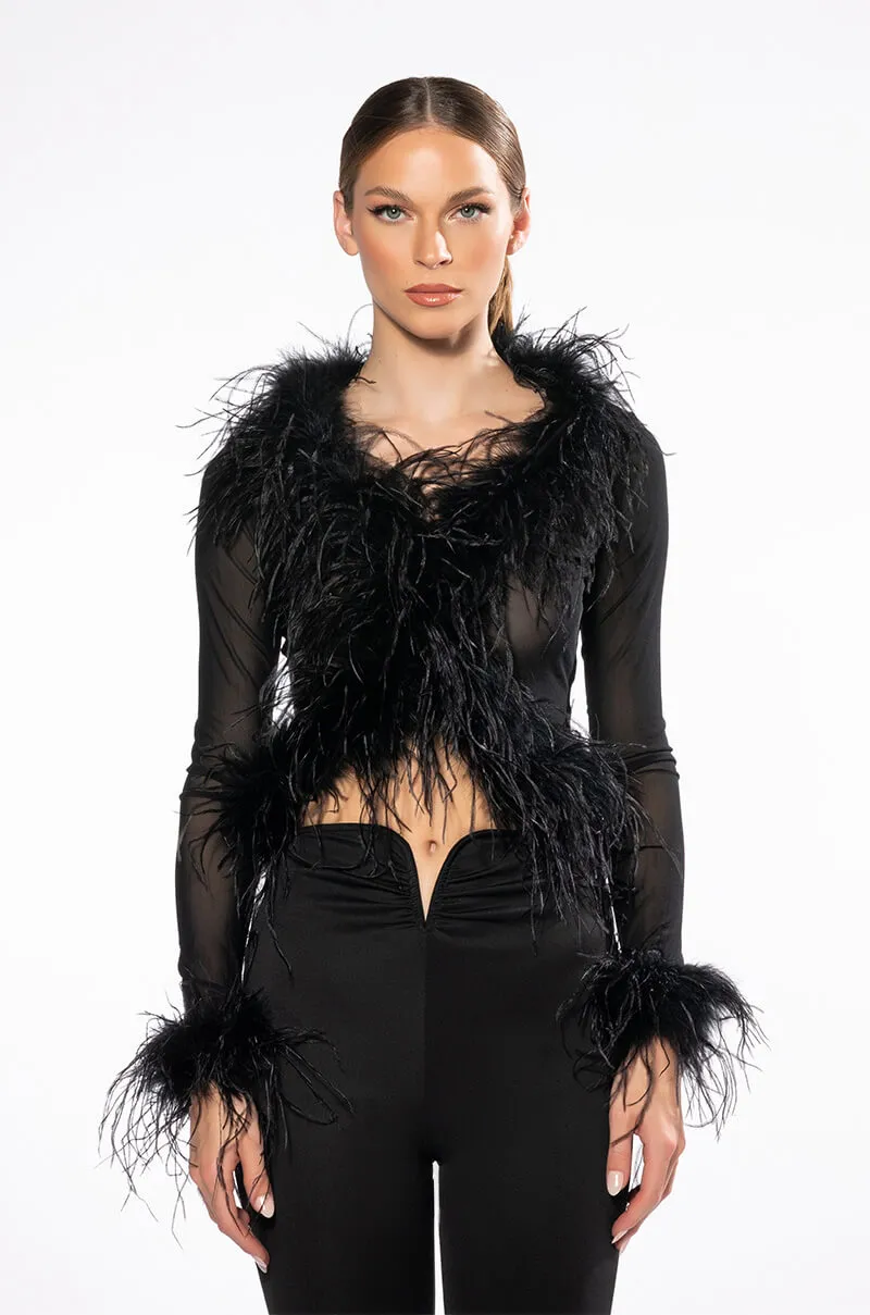 DARK ANGEL MESH FEATHER TRIM TOP sold by AKIRA product image thumbnail 4
