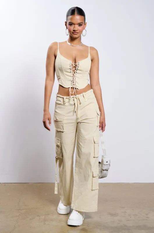 STRETCH LINEN CARGO PANT sold by AKIRA