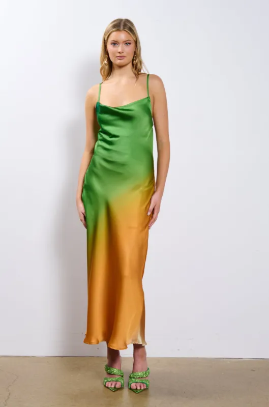 NOT GOING ANYWHERE SATIN MIDI DRESS sold by AKIRA
