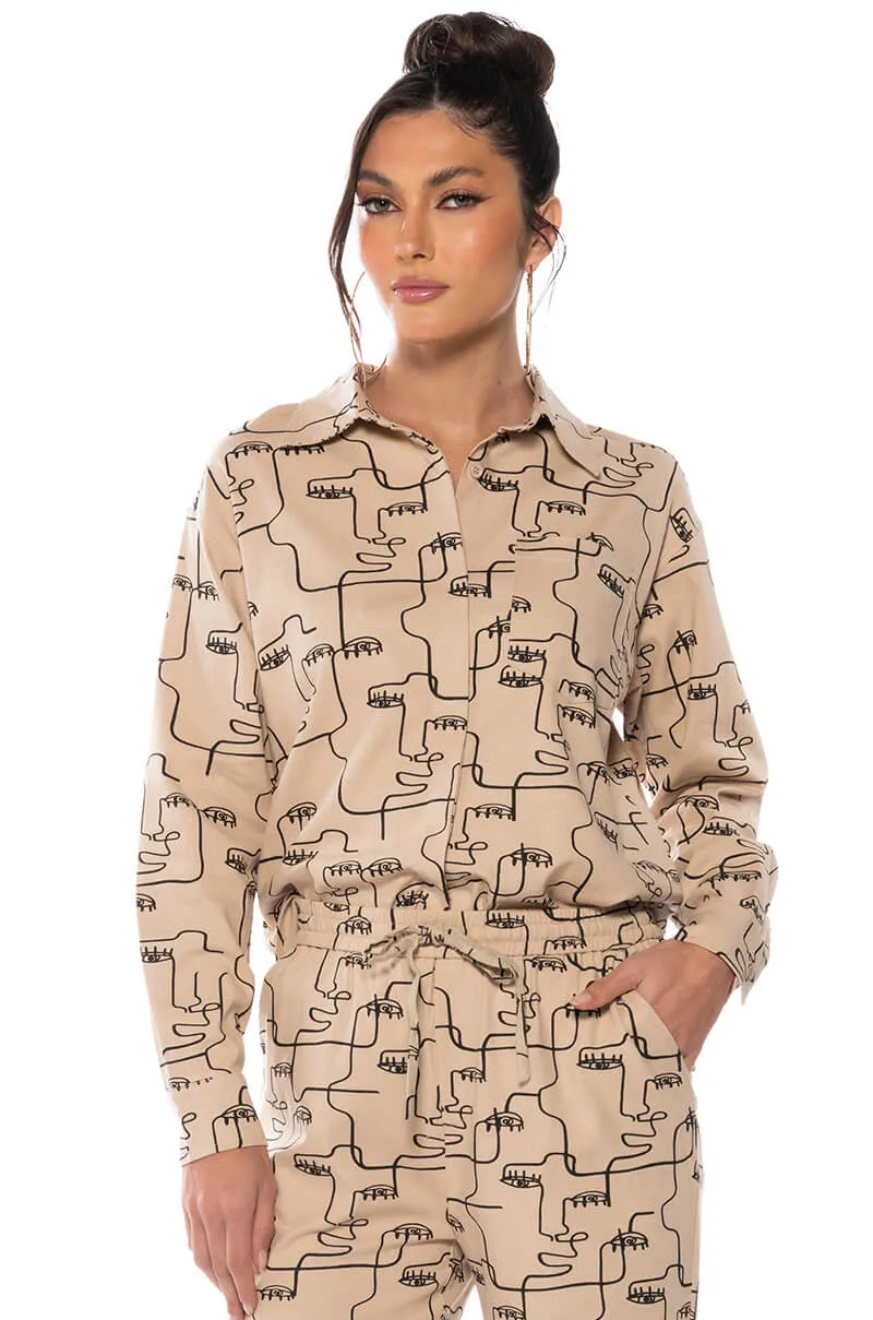 NEW SOCIETY PRINTED BUTTON DOWN TOP sold by AKIRA product image thumbnail 3