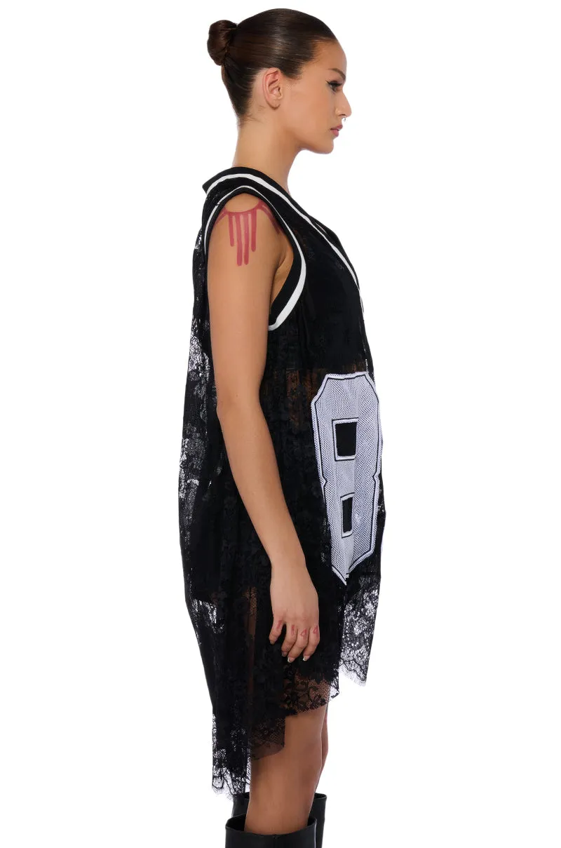 ON THE SIDELINES LACE JERSEY MINI DRESS sold by AKIRA product image thumbnail 3