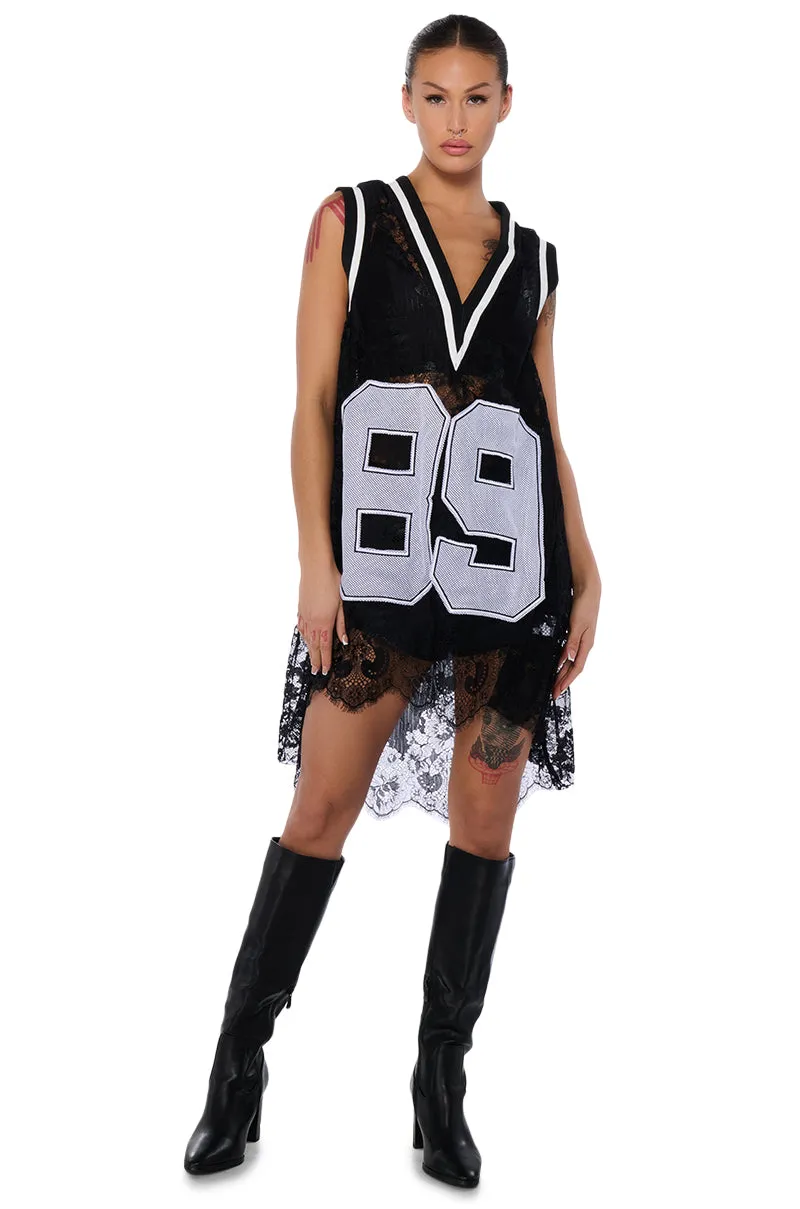 ON THE SIDELINES LACE JERSEY MINI DRESS sold by AKIRA product image thumbnail 2