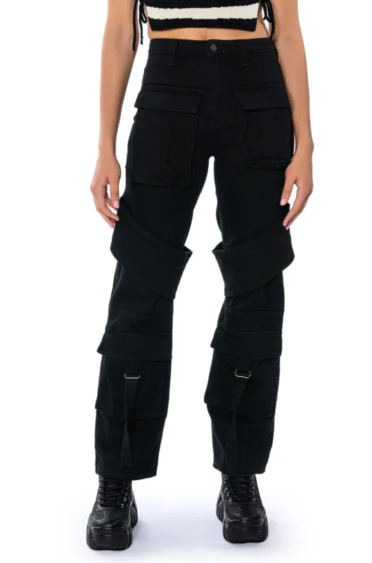 TOO COOL CARGO HIGH WAISTED JEANS sold by AKIRA