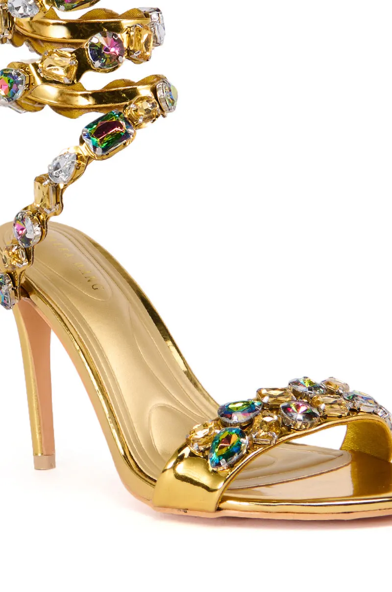 AZALEA WANG LOURDES GOLD EMBELLISHED RHINESTONE COIL SANDAL sold by AKIRA product image thumbnail 5