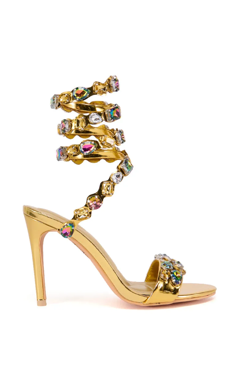 AZALEA WANG LOURDES GOLD EMBELLISHED RHINESTONE COIL SANDAL sold by AKIRA product image thumbnail 2