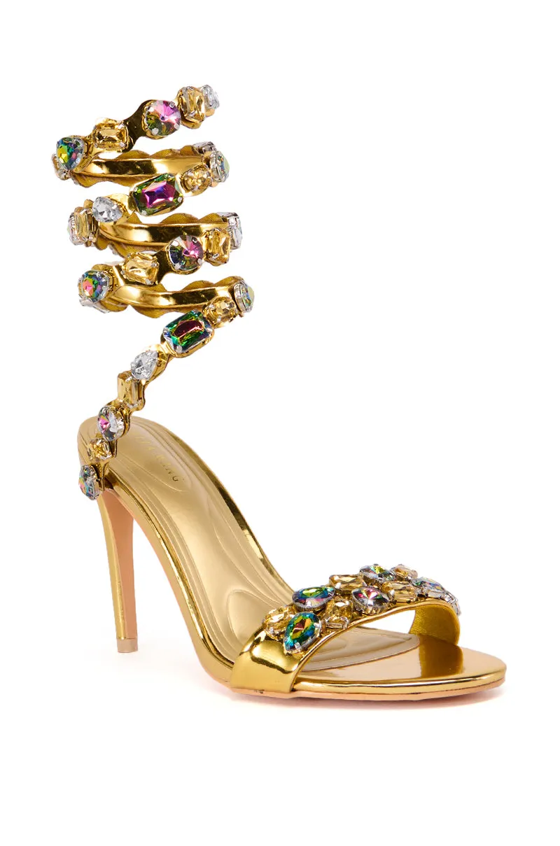 AZALEA WANG LOURDES GOLD EMBELLISHED RHINESTONE COIL SANDAL sold by AKIRA product image thumbnail 3