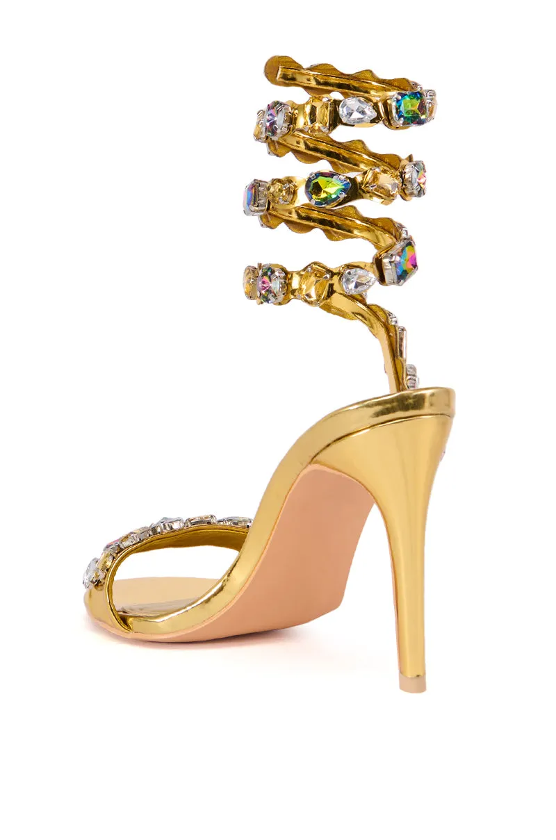 AZALEA WANG LOURDES GOLD EMBELLISHED RHINESTONE COIL SANDAL sold by AKIRA product image thumbnail 4