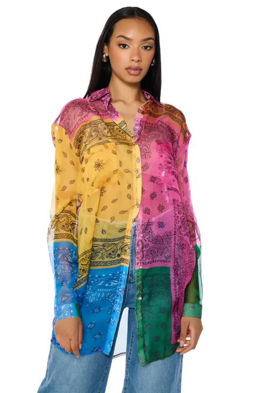 PAISLEY OVERSIZED CHIFFON BUTTON DOWN BLOUSE sold by AKIRA