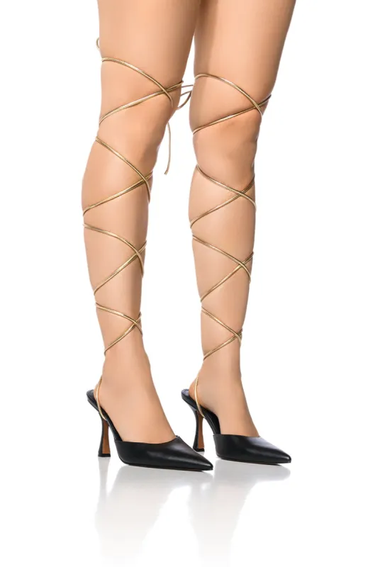 AZALEA WANG BRAVA LACE UP SANDAL IN BLACK sold by AKIRA