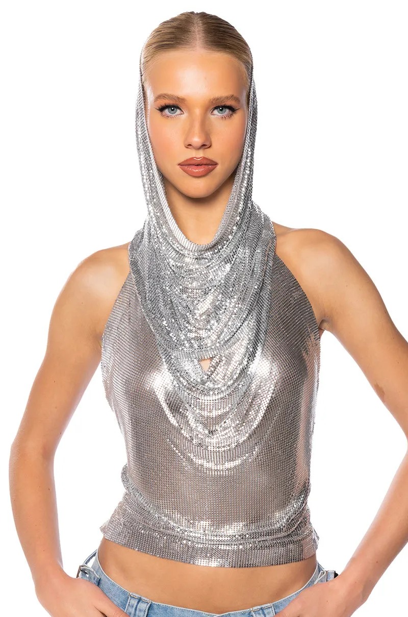 IN MY MIND HOODED CHAINMAIL TOP sold by AKIRA