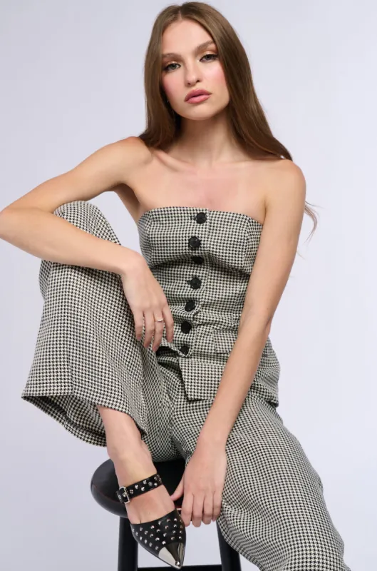 BUSINESS CASUAL HOUNDSTOOTH BUTTON DOWN TUBE BLOUSE sold by AKIRA