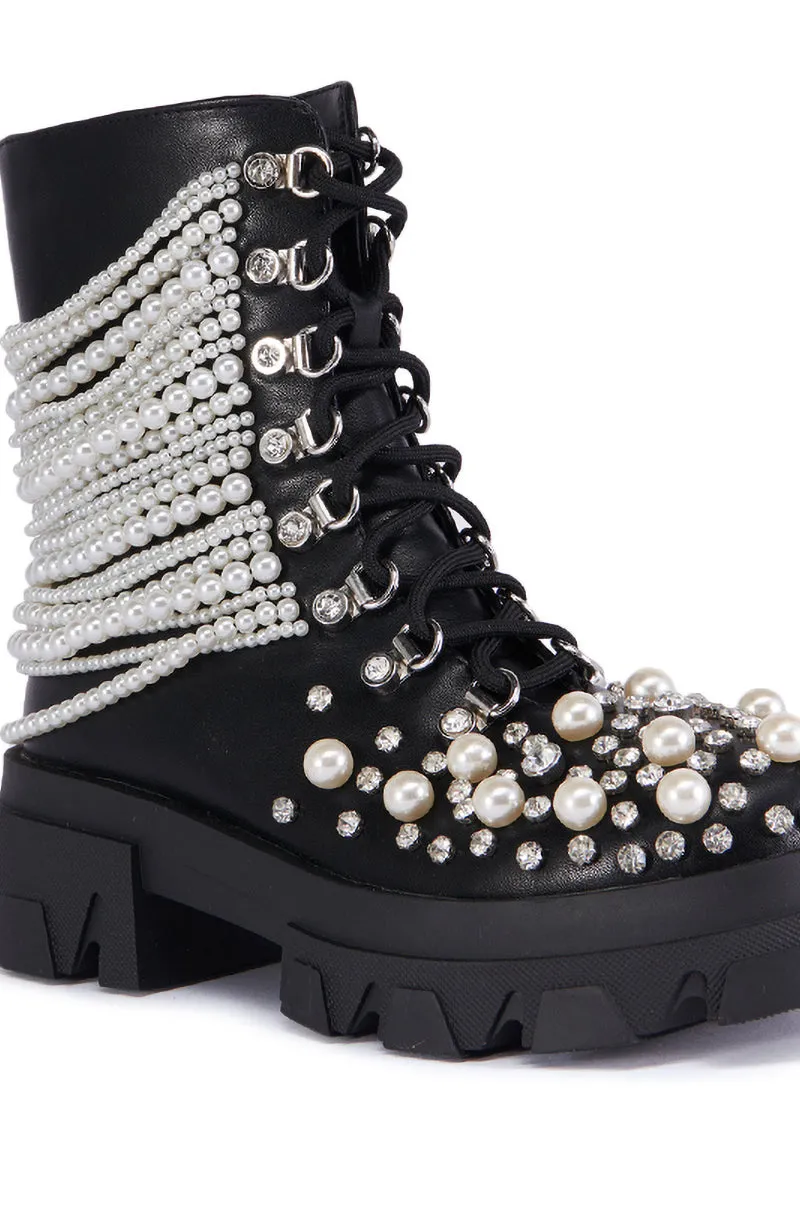 AZALEA WANG TWINKLEY BLACK PEARL EMBELLISHED COMBAT BOOTIE sold by AKIRA product image thumbnail 5