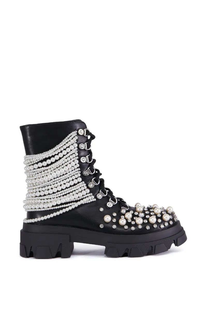 AZALEA WANG TWINKLEY BLACK PEARL EMBELLISHED COMBAT BOOTIE sold by AKIRA product image thumbnail 2