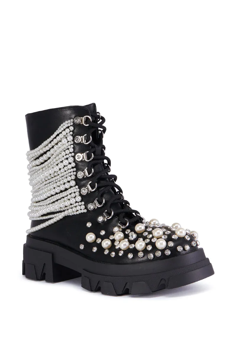 AZALEA WANG TWINKLEY BLACK PEARL EMBELLISHED COMBAT BOOTIE sold by AKIRA product image thumbnail 3
