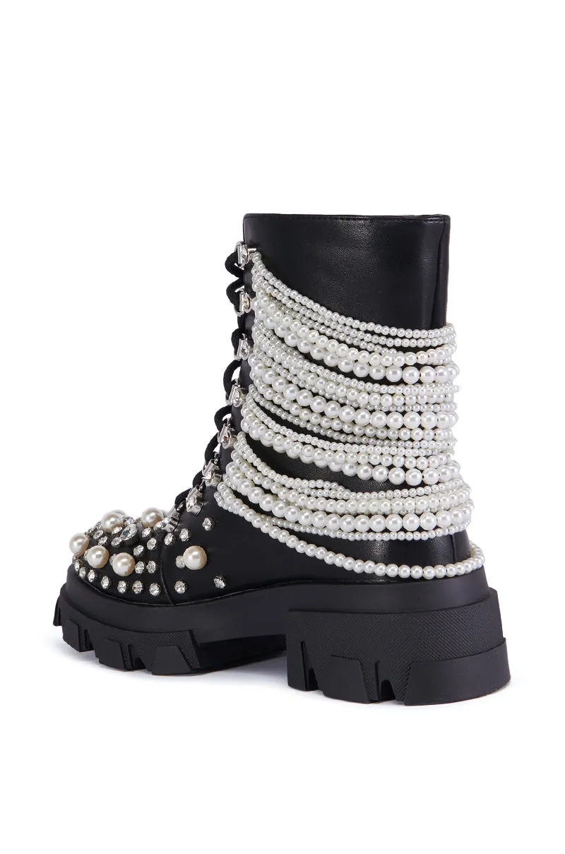 AZALEA WANG TWINKLEY BLACK PEARL EMBELLISHED COMBAT BOOTIE sold by AKIRA product image thumbnail 4