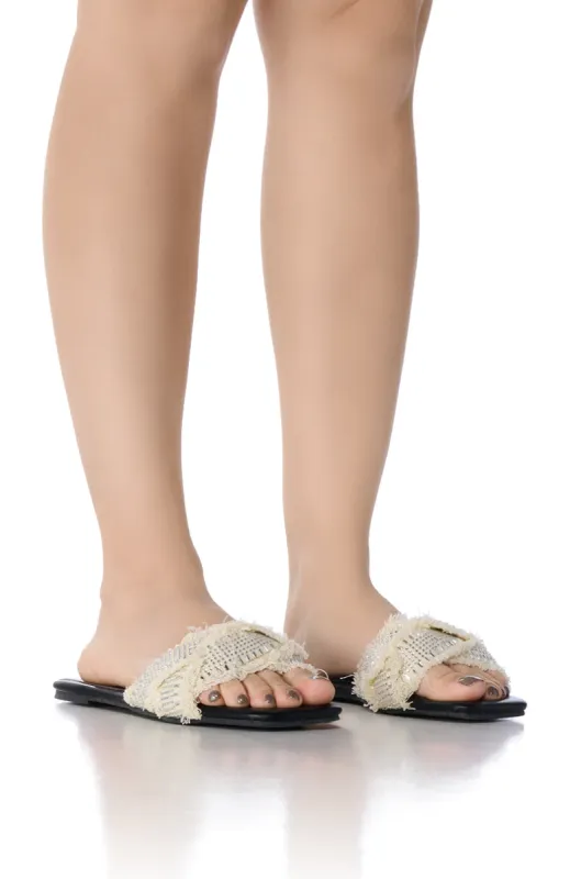 AZALEA WANG HAWKINS CROSS FRONT FLAT RHINESTONE SANDAL sold by AKIRA