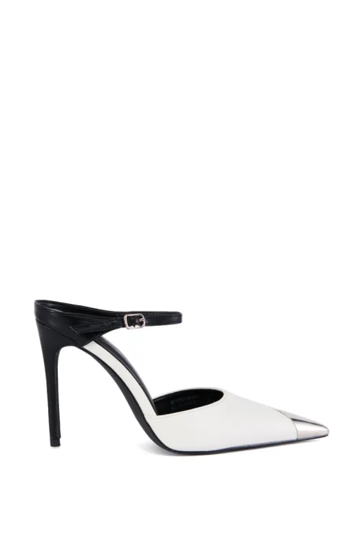 AZALEA WANG MERRYWEATHER WHITE PUMP WITH SILVER TOE CAP sold by AKIRA