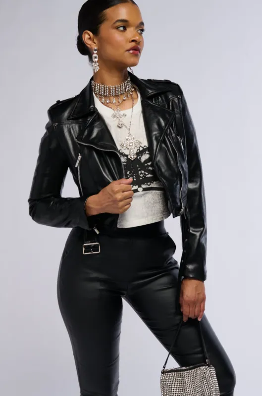 SMOOTH OPERATOR FAUX LAMB SKIN MOTO sold by AKIRA